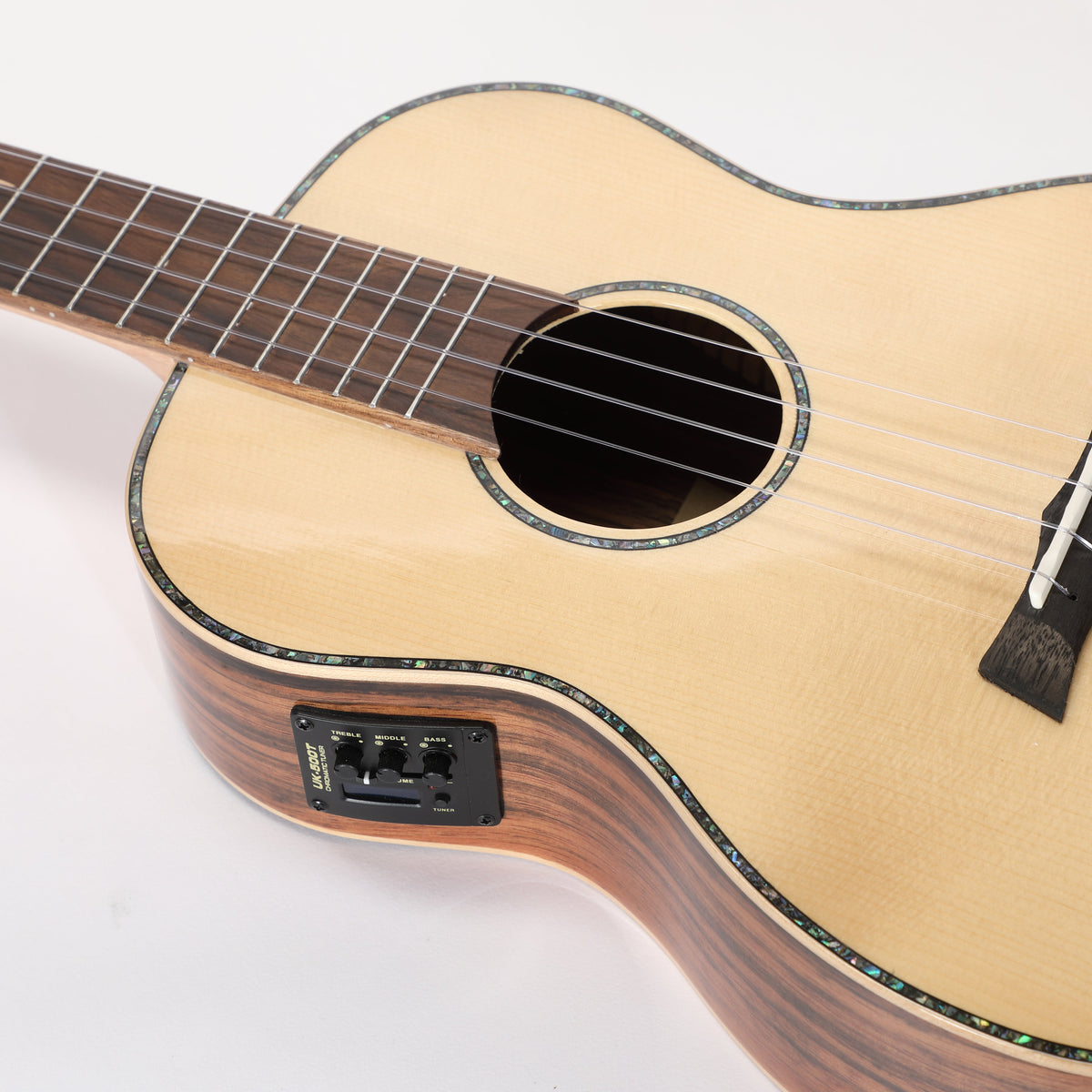 Snail BHC-5BEQ -  Solid Spruce Top, Ebony Back &amp; Sides, Electro Baritone Ukulele, 38MM Nut