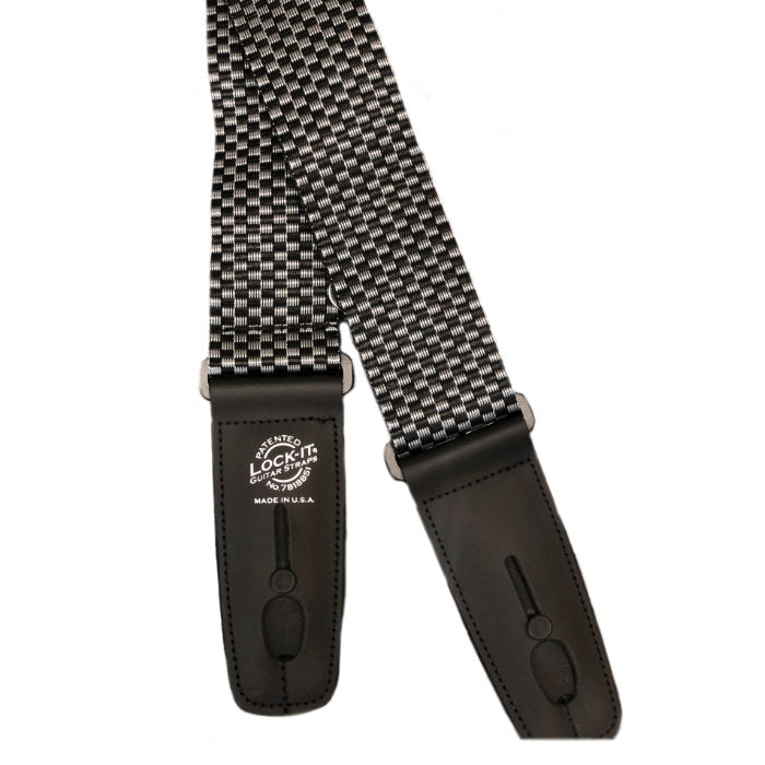 LOCK IT 2&quot; POLY CHECKER - Silver/Black Guitar Strap