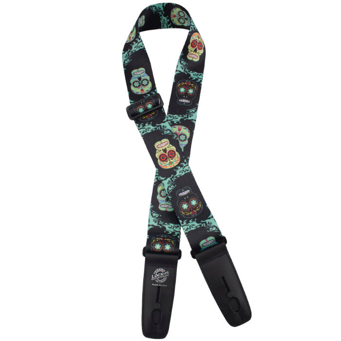 LOCK-IT 2&quot; PLUSH POLY SUGAR SKULLS Guitar Strap