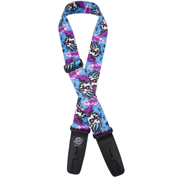 LOCK-IT 2&quot; PLUSH POLY BLUE VIOLET SKULL Guitar Strap