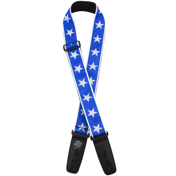 LOCK-IT 2&quot; ROCK JAQUARD BLUE STAR Guitar Strap