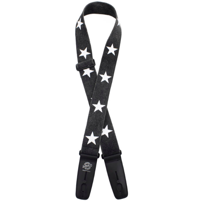 LOCK-IT 2&quot; ROCK COTTON BLACK STAR Guitar Strap