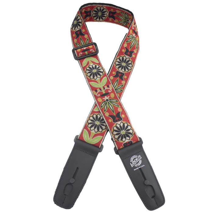 LOCK-IT 2&quot; DESIGNER VINTAGE RED FLORAL Guitar Strap