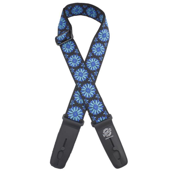 LOCK-IT 2&quot; DESIGNER BLUE FLOWERS Guitar Strap
