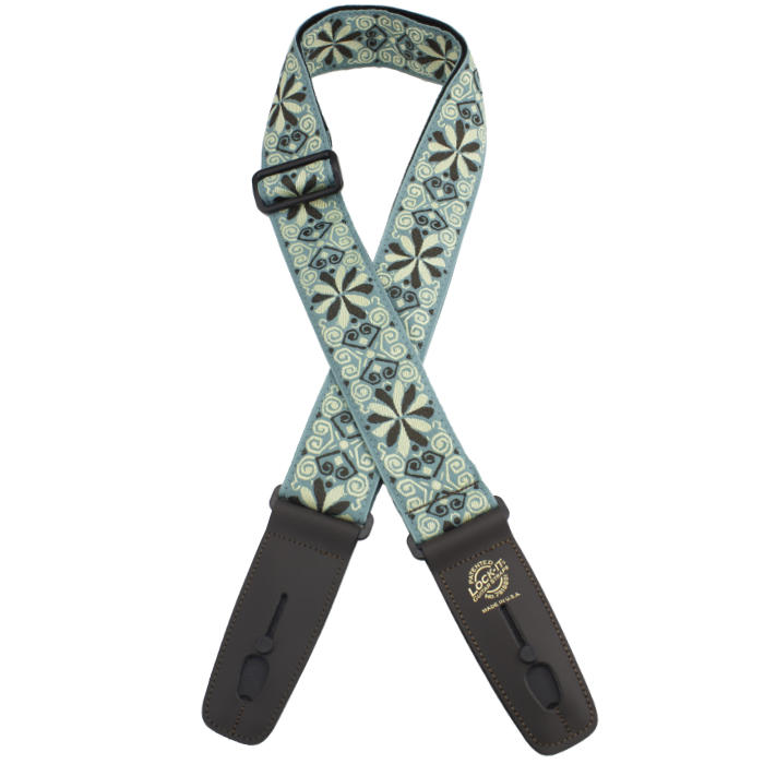 LOCK-IT 2&quot; DESIGNER GREEN FLOWERS Guitar Strap