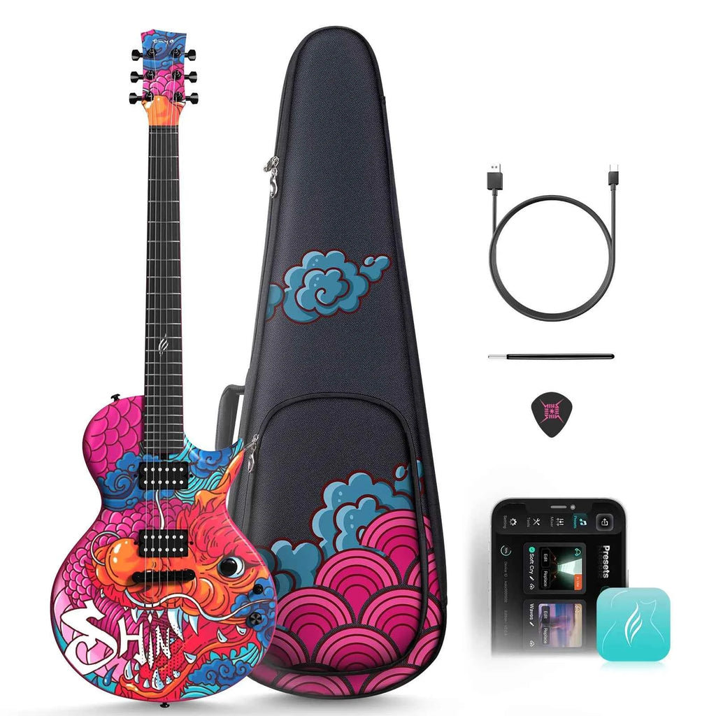 Enya Nova Go Sonic, Custom Dragon Electric Guitar - Red Chilli Audio