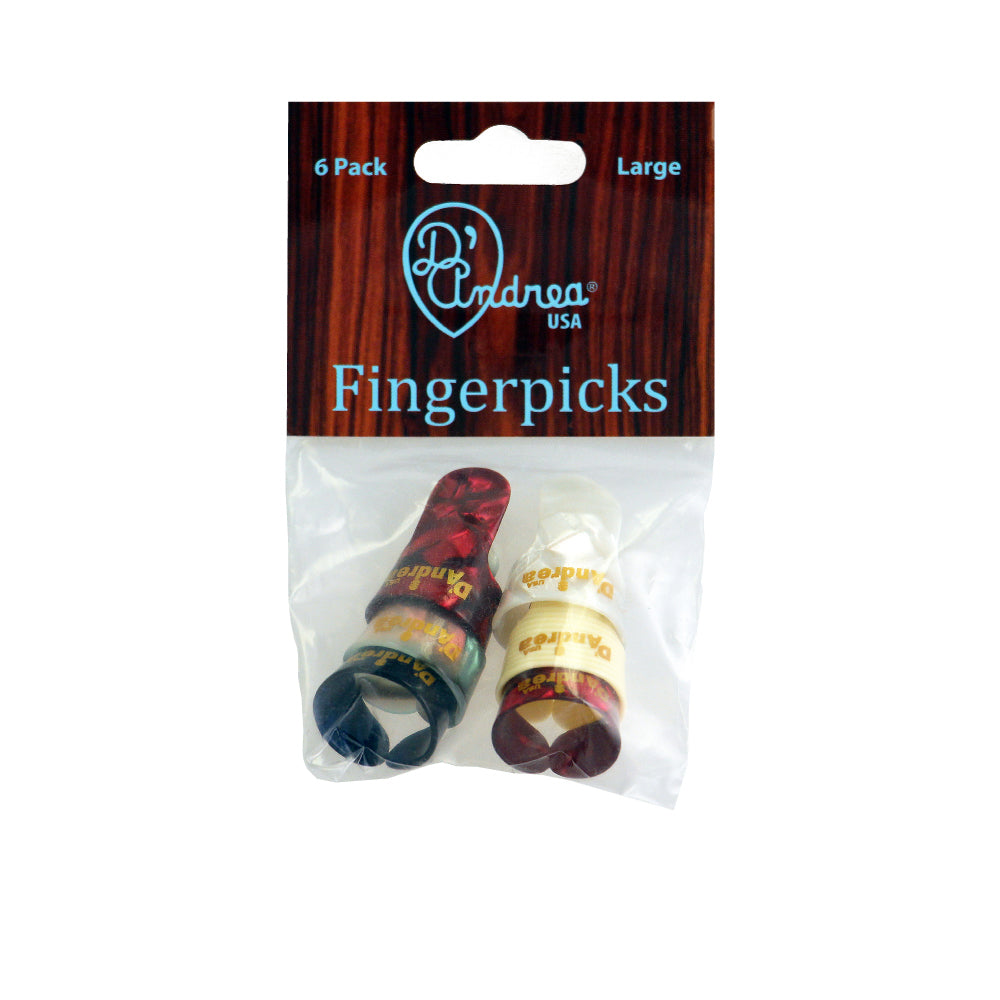 D&#39;Andrea Plectrums, Large Finger Picks - DELUXE COLORS - 6PC
