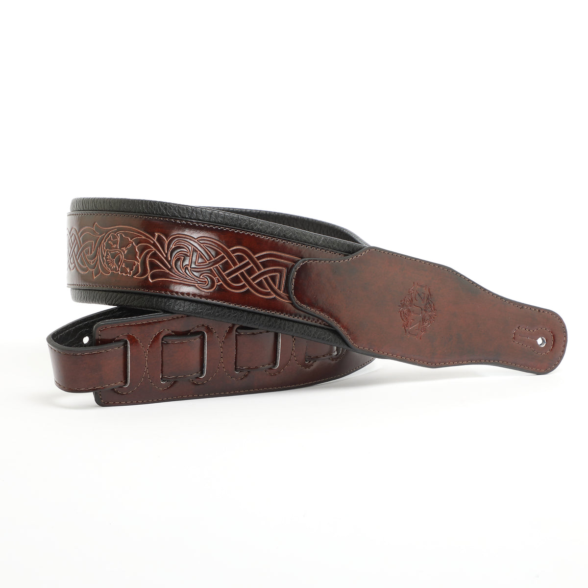 Isuzi CK01 Dark Brown Celtic Knot Leather Guitar Strap
