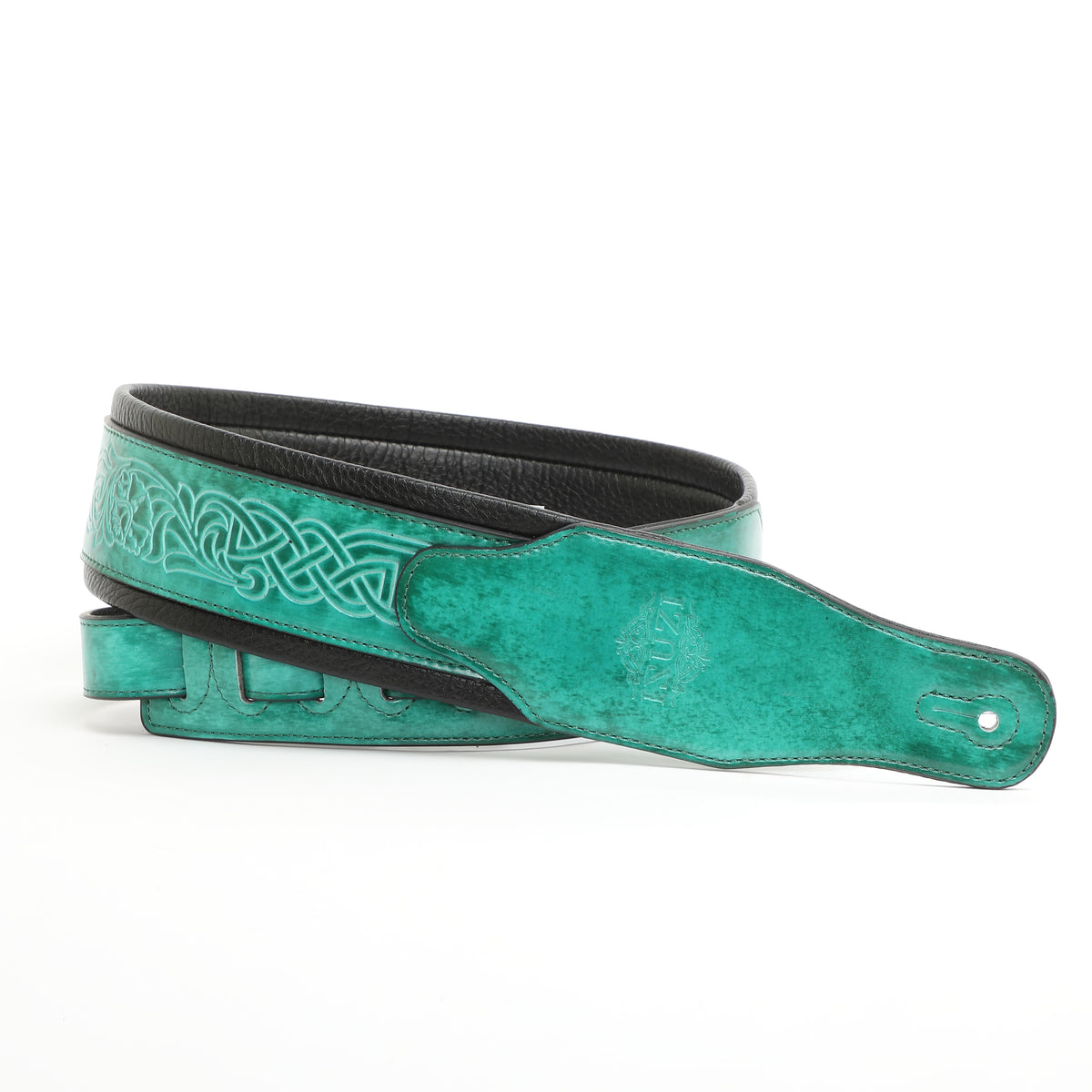Isuzi CK01 Green Celtic Knot Leather Guitar Strap