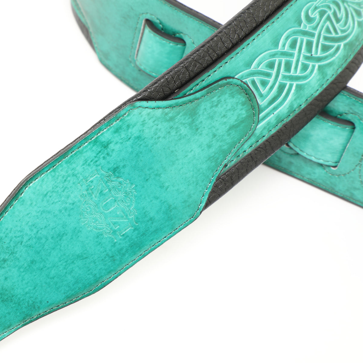 Isuzi CK01 Green Celtic Knot Leather Guitar Strap