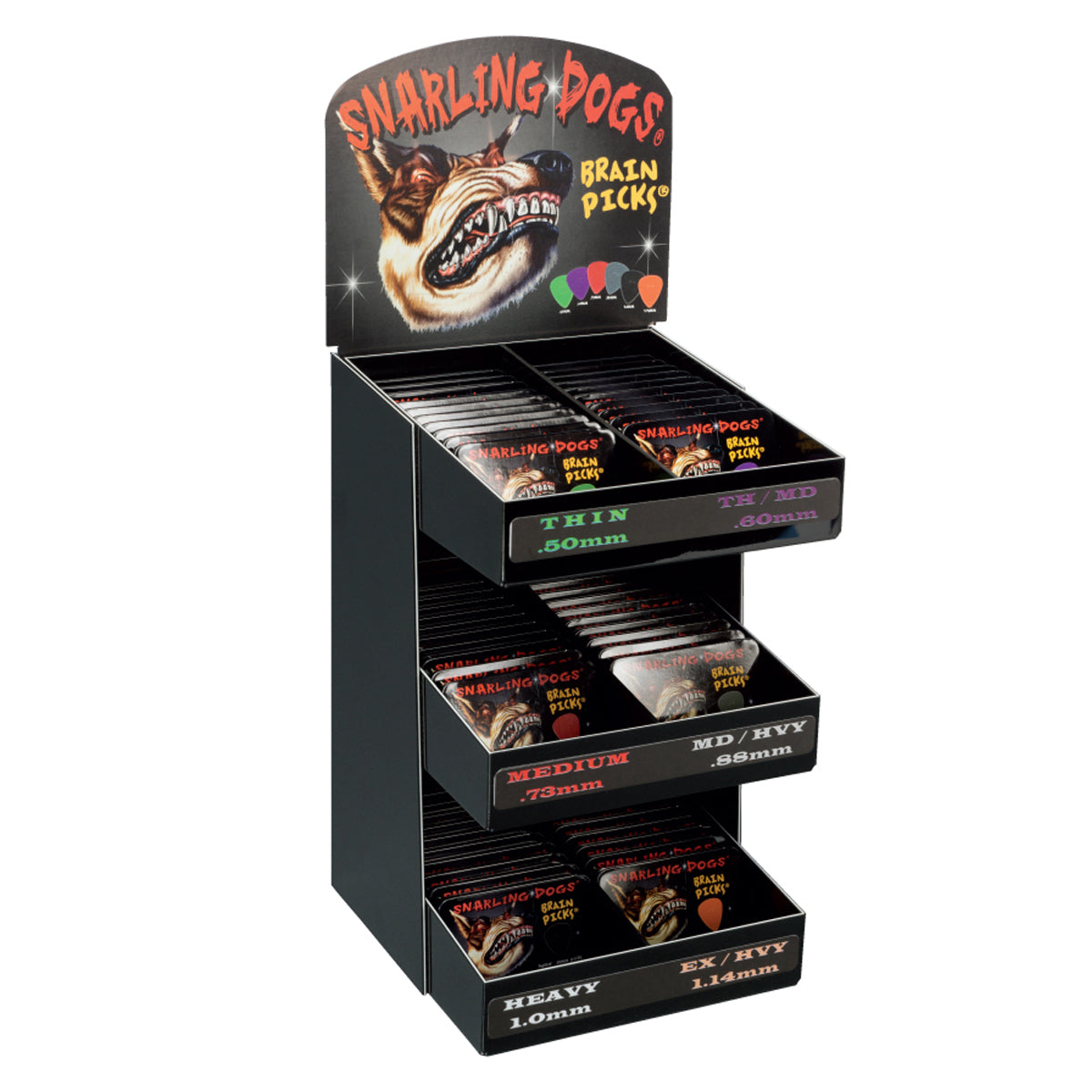 D&#39;Andrea Plectrums, Snarling Dog, 351 Brain Picks Tin Box Display - (60) 12PC TINS