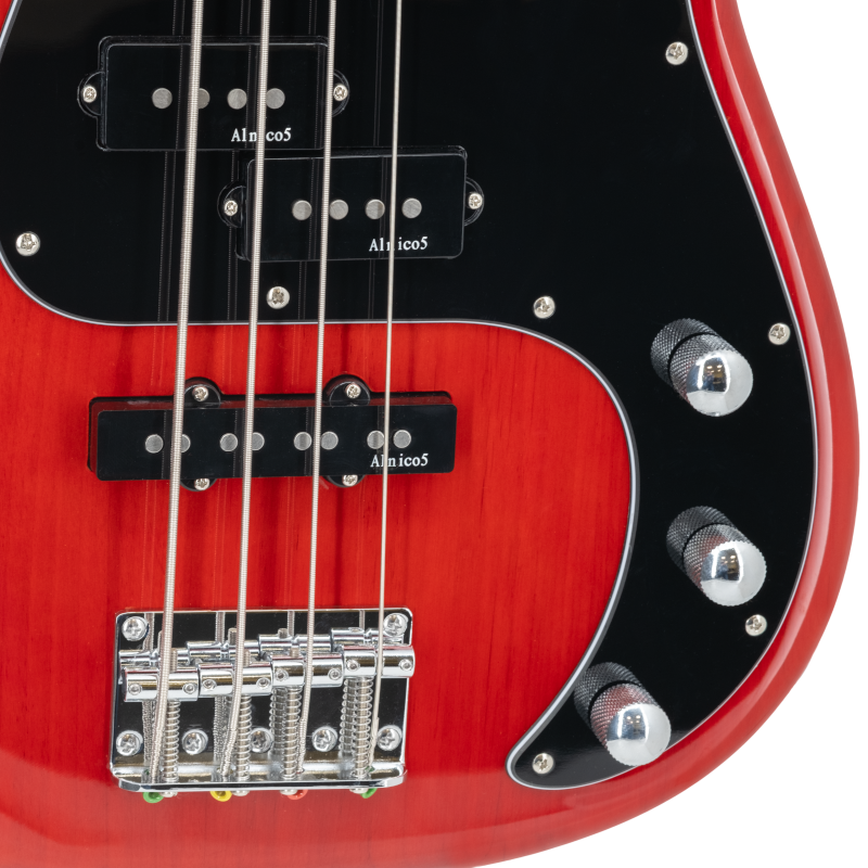 Prodipe PJ 90 MA ALDER TRD Bass Guitar, PB + JB bridge - Alder FLAME Tr. Red