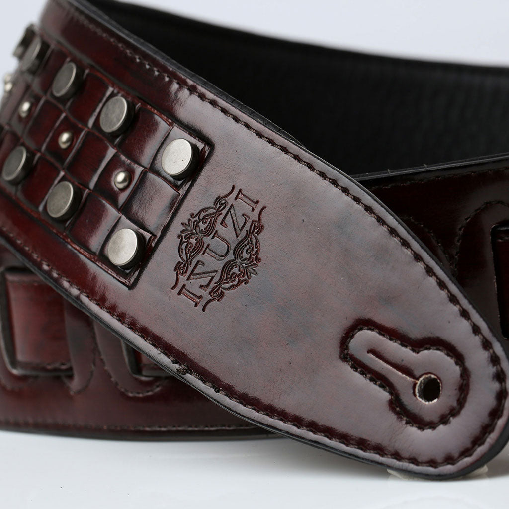ISUZI DLX21-1 Garment Leather Guitar Strap Red/Brown