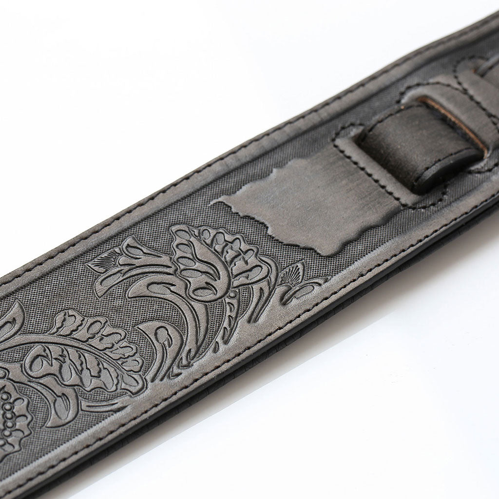 ISUZI LIF02 Coal Black Leather Guitar Strap