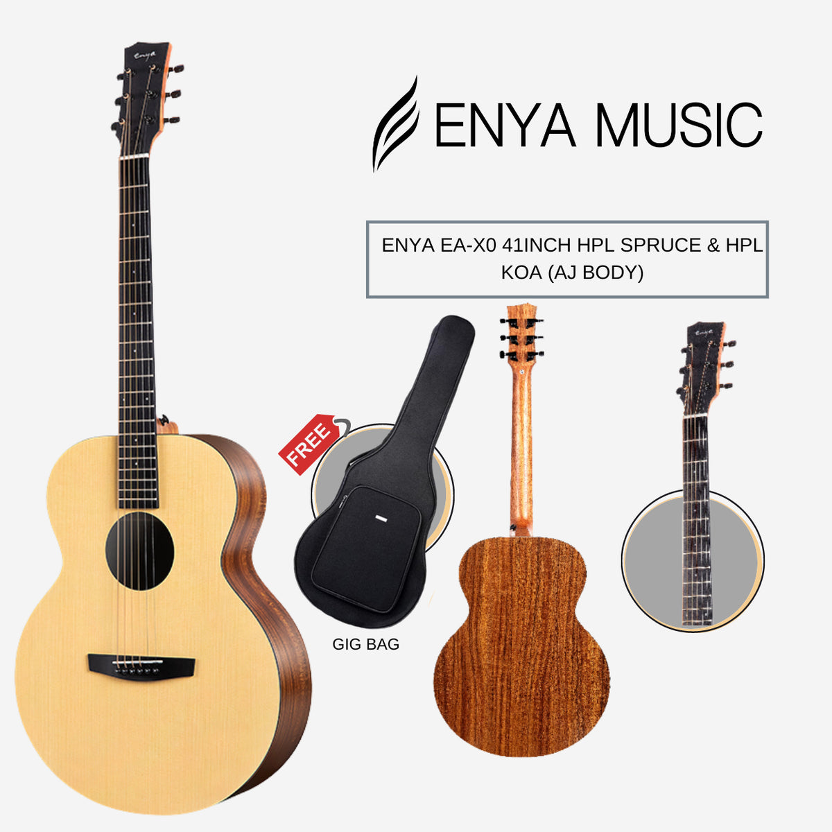 Enya EA-X0 Spruce Top Acoustic Guitar with Gig Bag